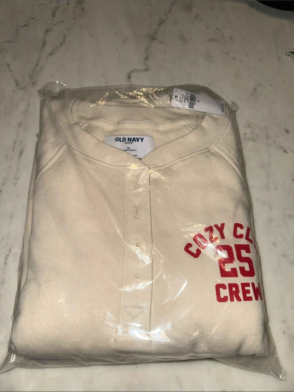 NWT Old Navy Cream Henley Sweatshirt with Red Chest Graphic size xL - Picture 2 of 6
